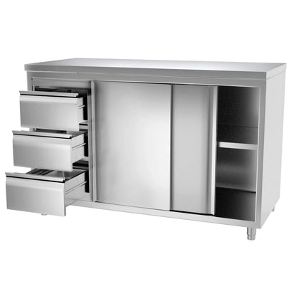 Premium Enclosed Stainless Steel Prep Cabinet with Integrated Waste Bins & Drawers