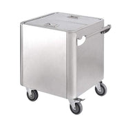 Square stainless steel ingredient bin with split covered top