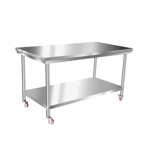Mobile Stainless Steel 2-Tier Worktable with Custom Casters