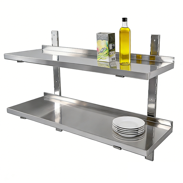 SENFON commercial double-tier stainless steel wall shelf with adjustable track system