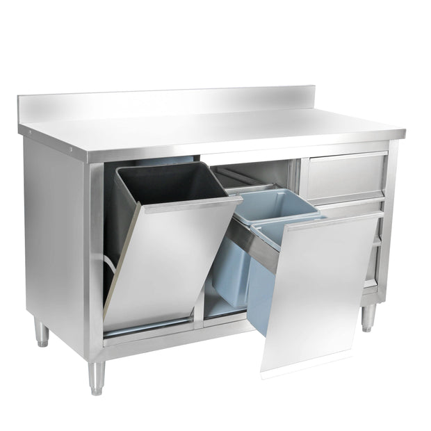 Enclosed Stainless Steel Prep Cabinet with Waste Bins & Drawers