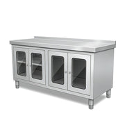 Stainless Steel Worktable Cabinet with Vision-Panel Doors