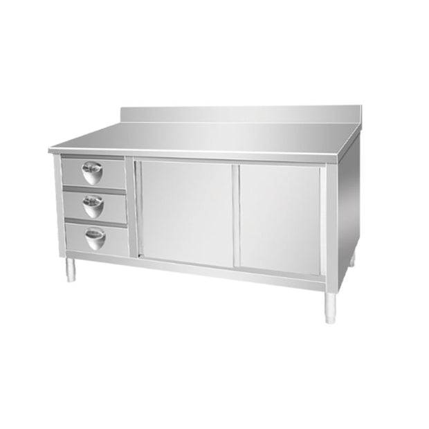 SENFON stainless steel work cabinet with three drawers and sliding doors