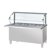 Bain-Marie display station with curved glass and open cabinet options