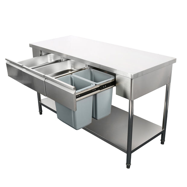 SENFON all-in-one stainless steel prep station with drawers and waste bins