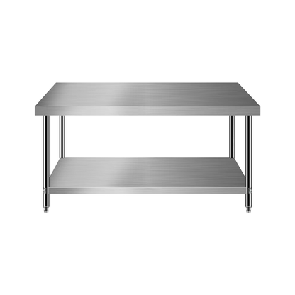 Customizable Stainless Steel 2-Tier Worktable | Full Knock-Down Design | Moisture-Proof Reinforced Structure