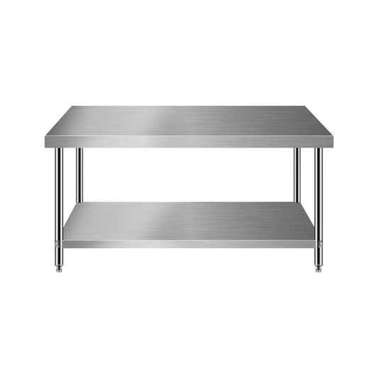 Customizable Stainless Steel 2-Tier Worktable | Full Knock-Down Design | Moisture-Proof Reinforced Structure