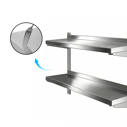 Adjustable Stainless Steel Wall Shelf with Track System & Safety Bumpers