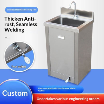 Compact Stainless Steel Sink Cabinet | Hands-Free Foot-Operated Water Flow | Integrated Storage