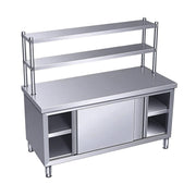 Stainless Steel Work Cabinet with 2-Tier Over-shelf