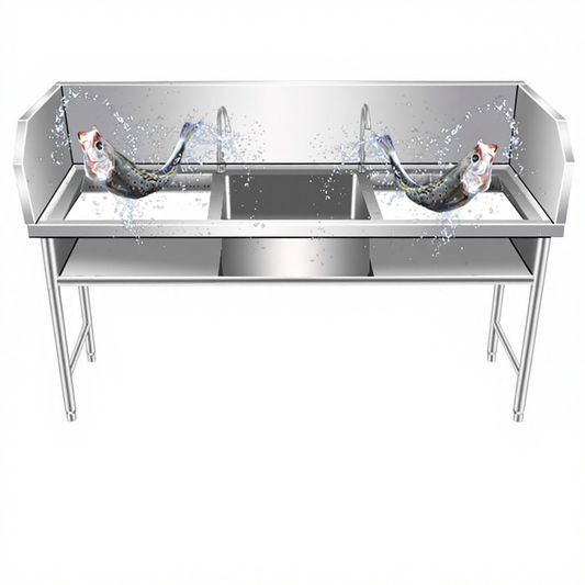 Professional Stainless Steel Fish Processing & Scaling Table | Customizable Layouts | Heavy-Duty Workstation