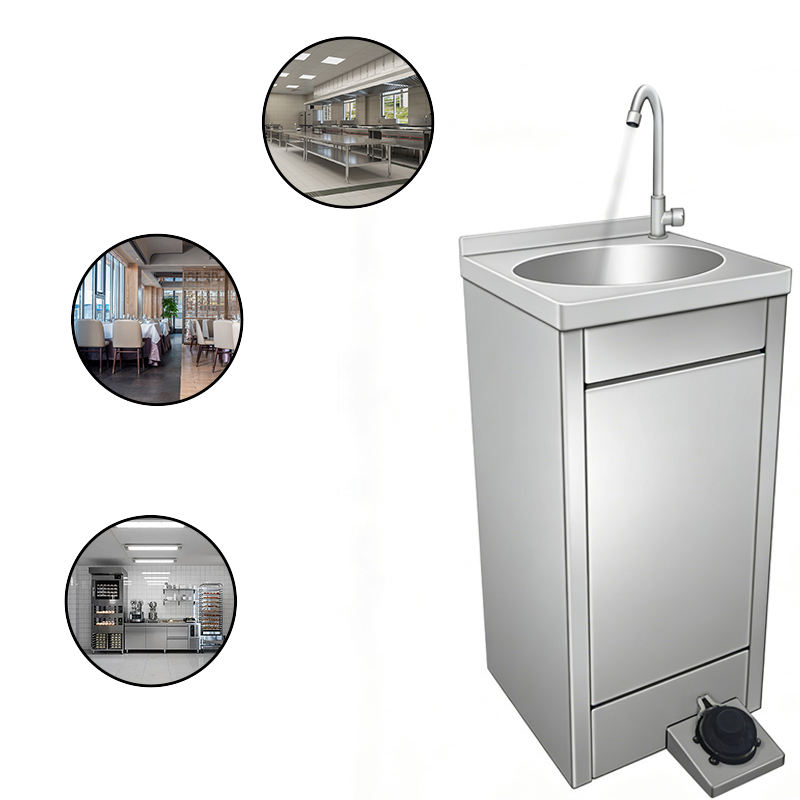 Commercial Foot-Operated Stainless Steel Hand Wash Station with Delay Shut-Off