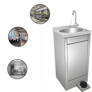 Commercial Foot-Operated Stainless Steel Hand Wash Station with Delay Shut-Off