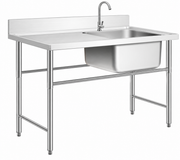 Custom stainless steel sink table with drainboard and round tube leg structure