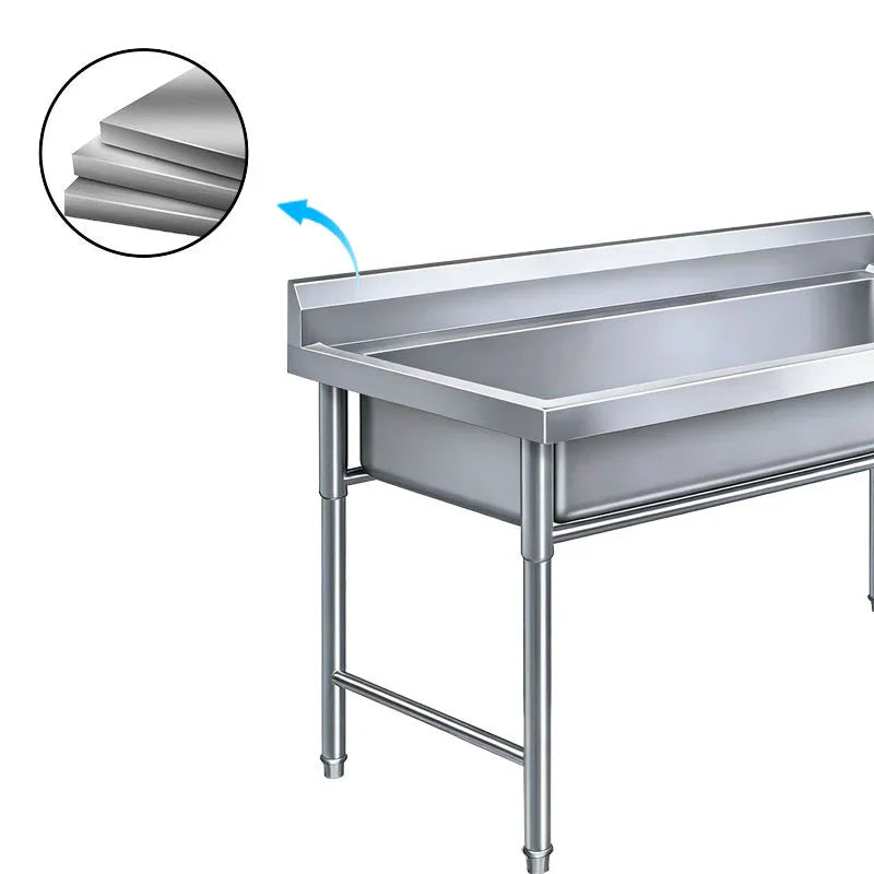 Stainless steel commercial sink with durable layered construction for industrial kitchens