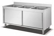 Commercial stainless steel double bowl sink cabinet with enclosed KD cabinet base