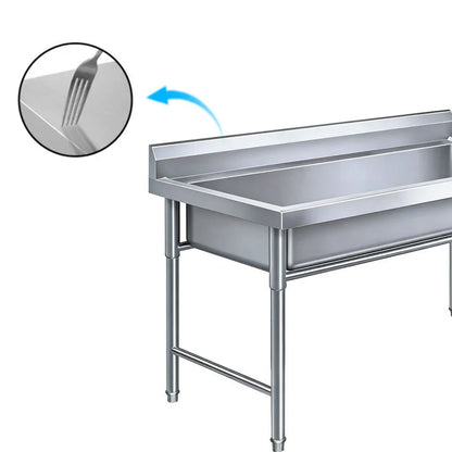 Stainless steel commercial sink with durable surface, ideal for industrial kitchens