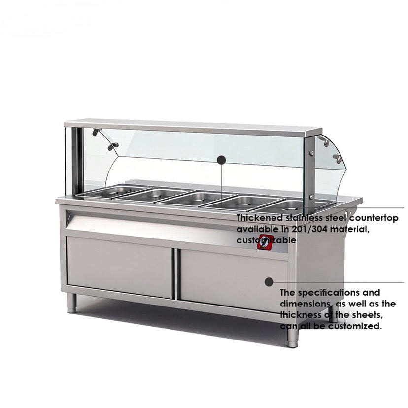 SENFON commercial Bain-Marie display counter with curved glass guard