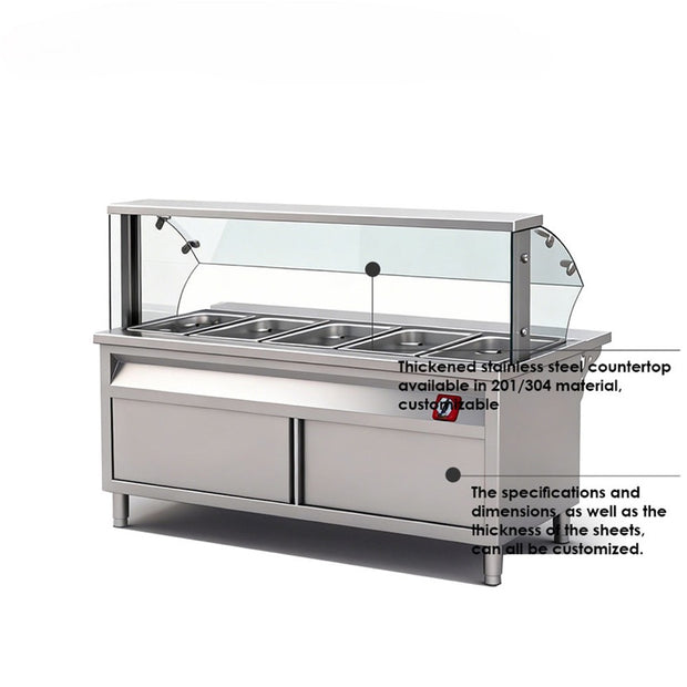 SENFON commercial Bain-Marie display counter with curved glass guard