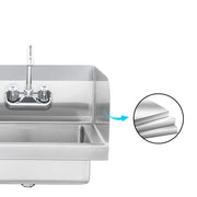 Stainless steel commercial sink with faucet and layered metal detail
