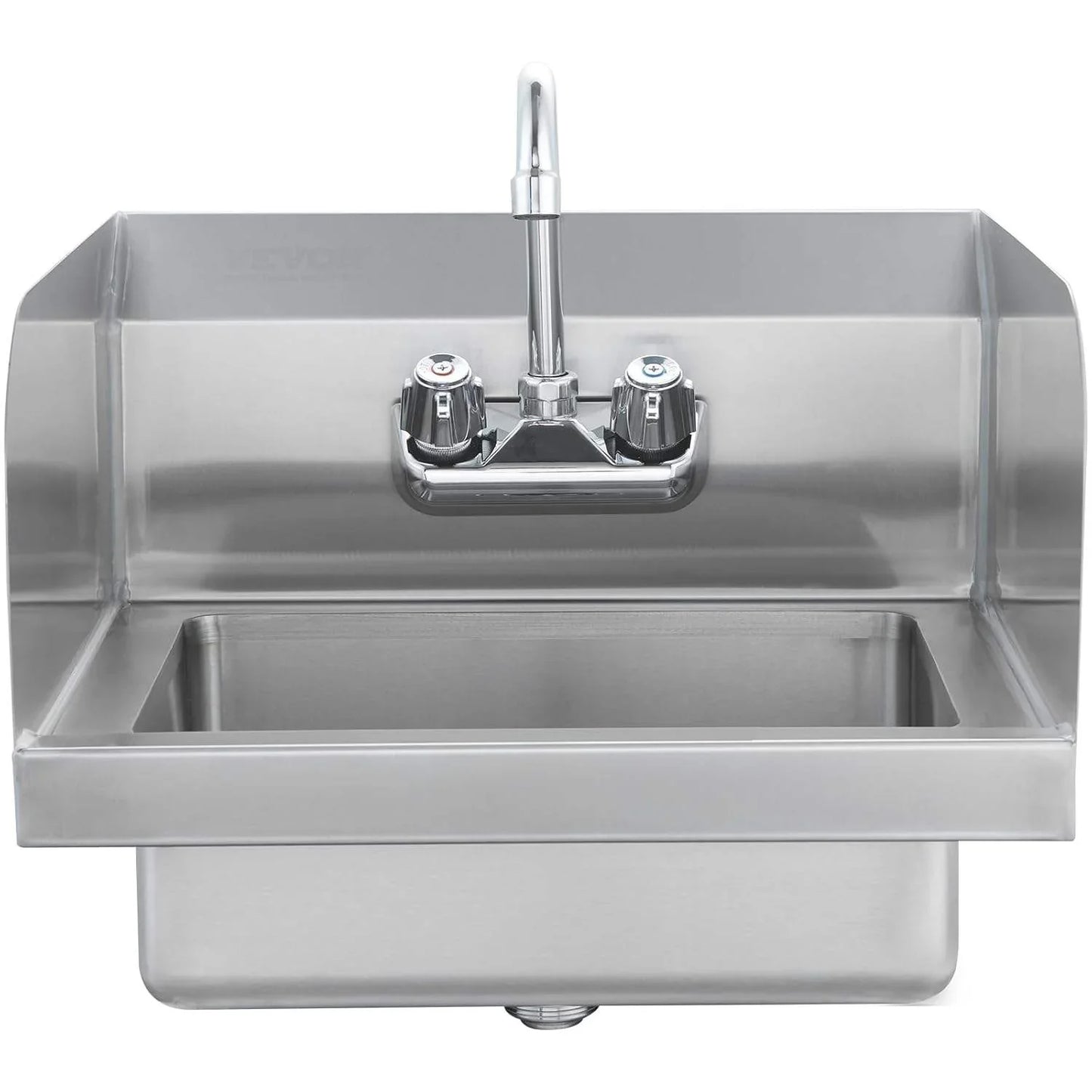 Stainless steel commercial sink with dual-handle faucet for industrial kitchens