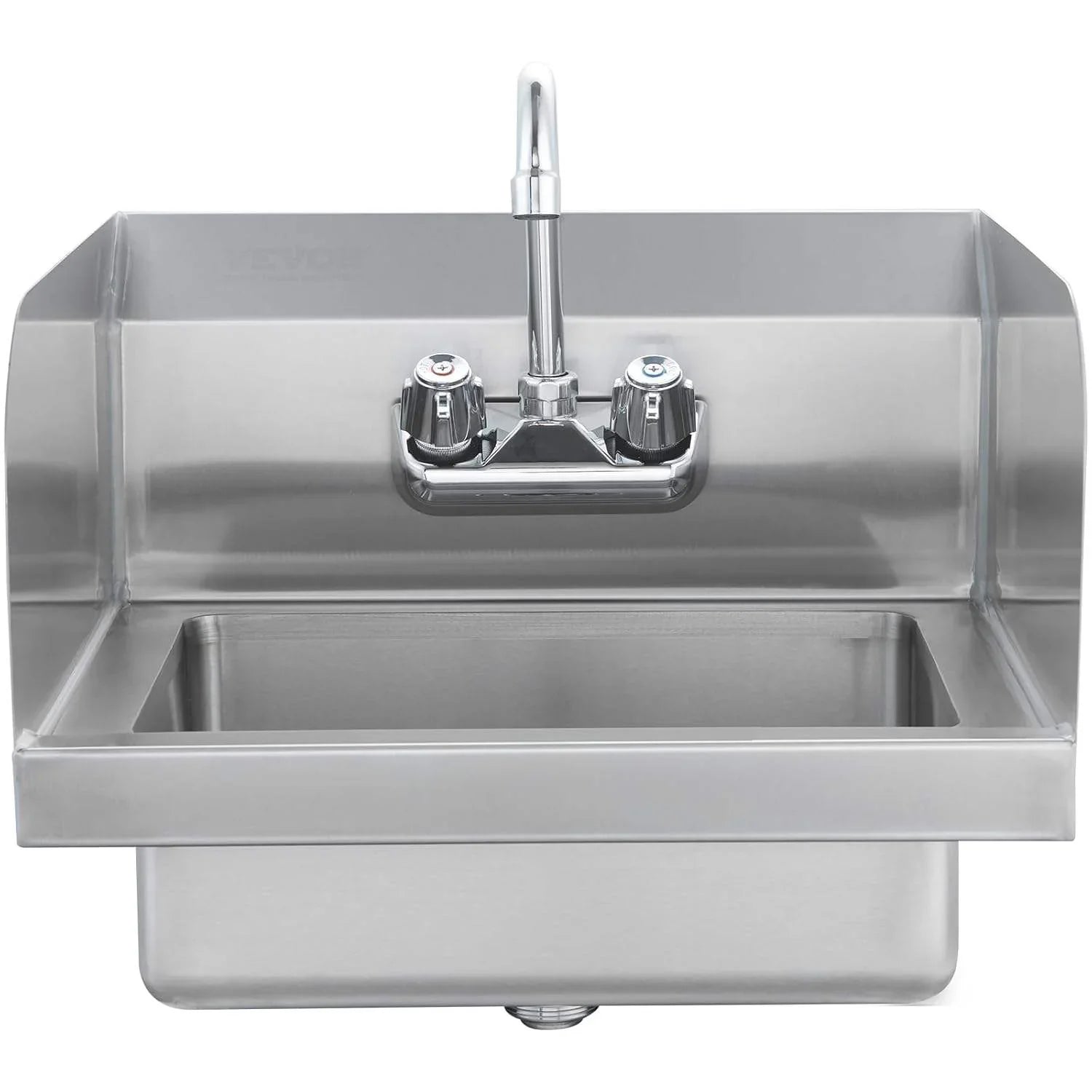 Stainless steel commercial sink with dual-handle faucet for industrial kitchens