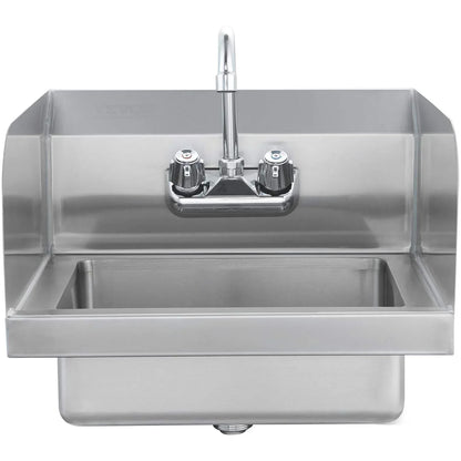 Stainless steel commercial sink with dual-handle faucet for industrial kitchens