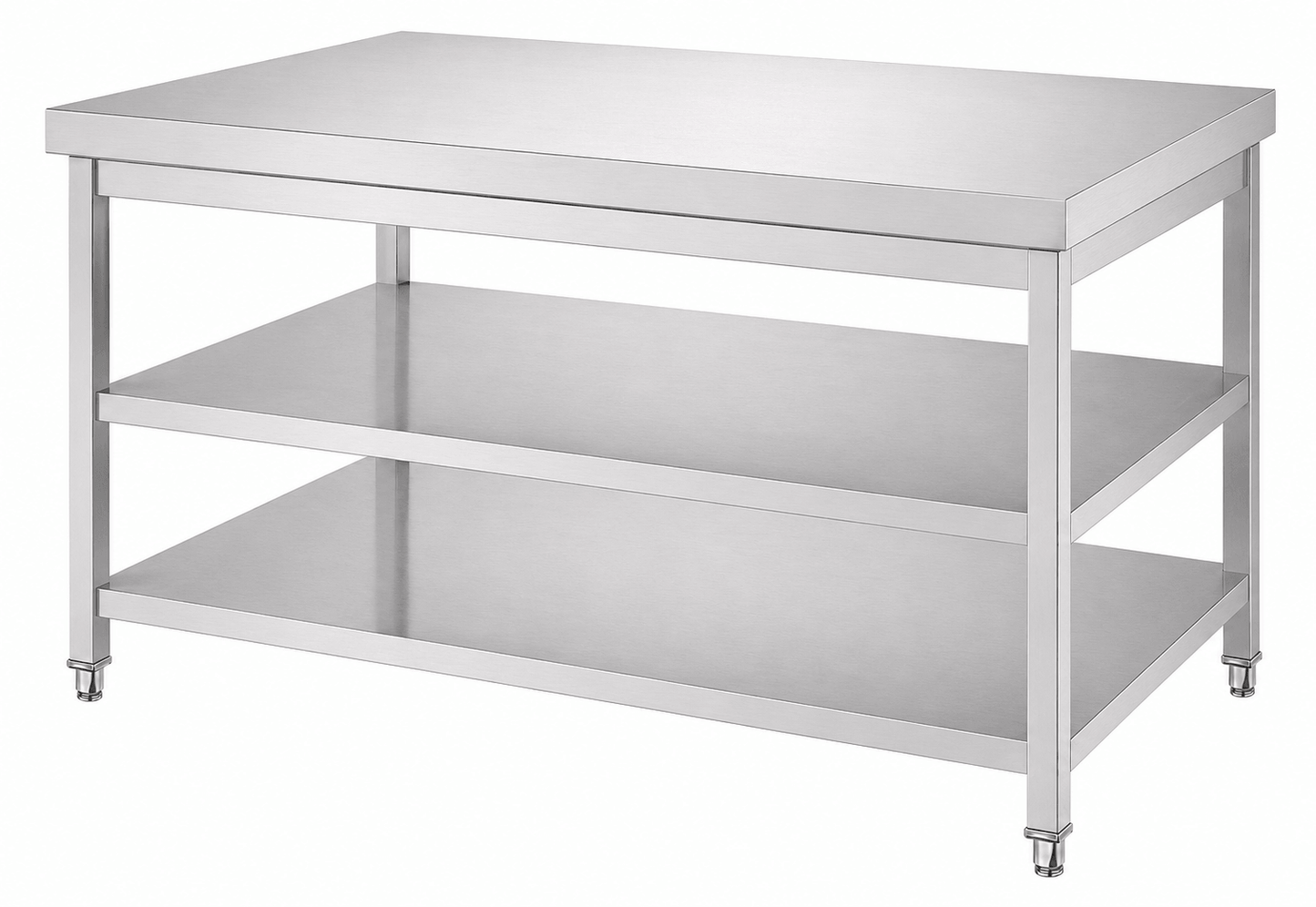 SENFON commercial stainless steel 3-tier worktable with square legs and two undershelves