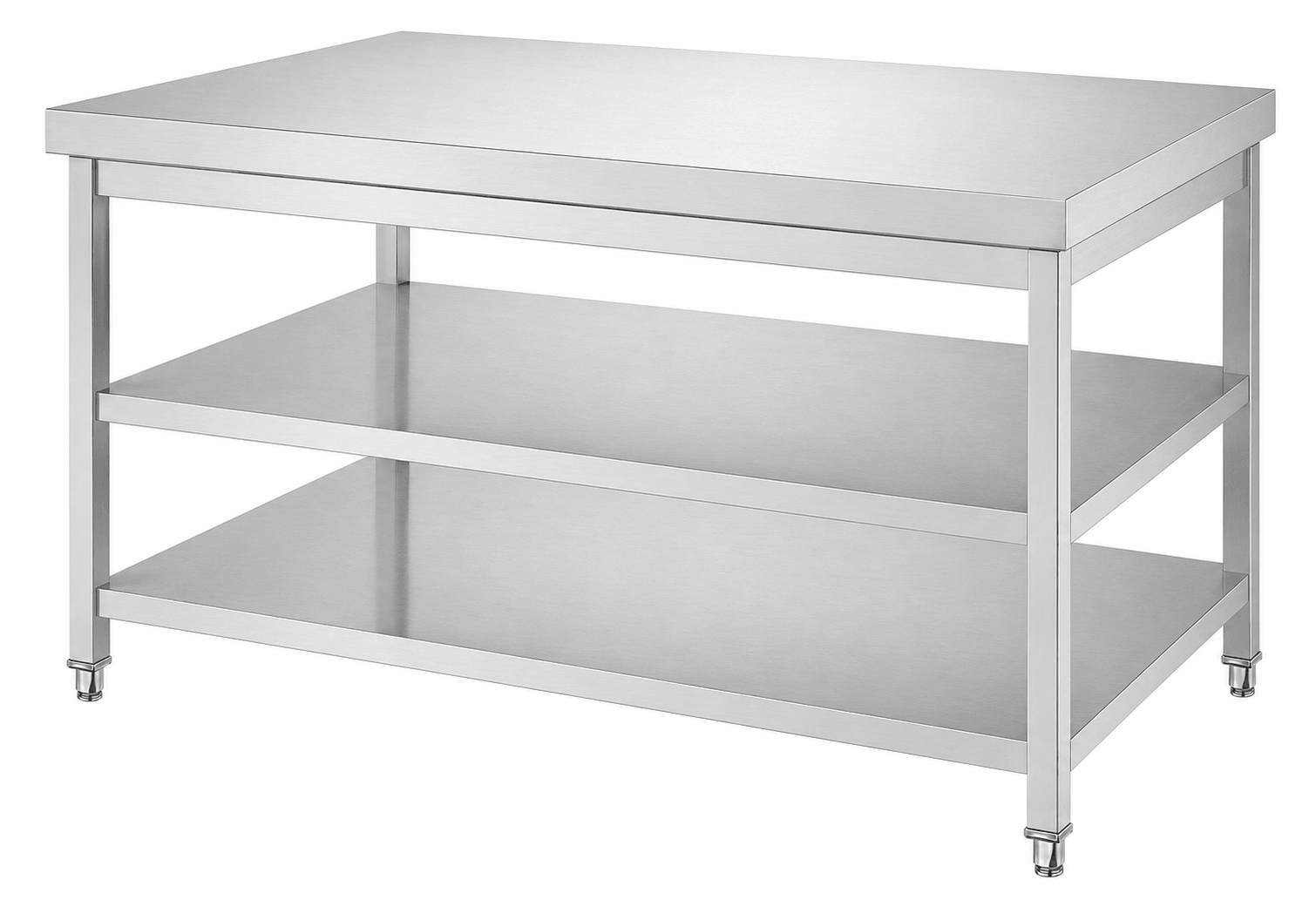 SENFON commercial stainless steel 3-tier worktable with square legs and two undershelves