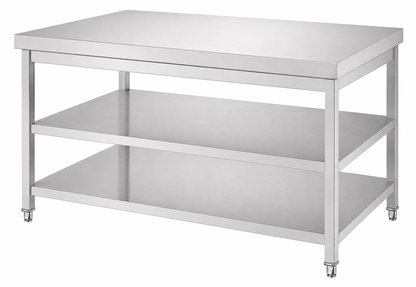 SENFON commercial stainless steel 3-tier worktable with square legs and two undershelves