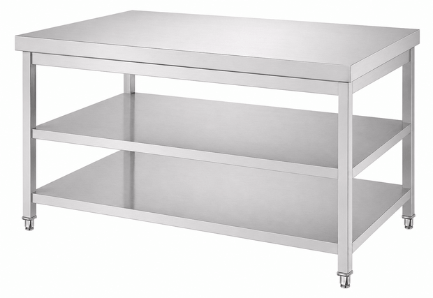 SENFON commercial stainless steel 3-tier worktable with square legs and two undershelves