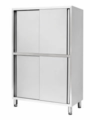 Custom stainless steel 4-door dish cabinet with glass, solid or perforated door options