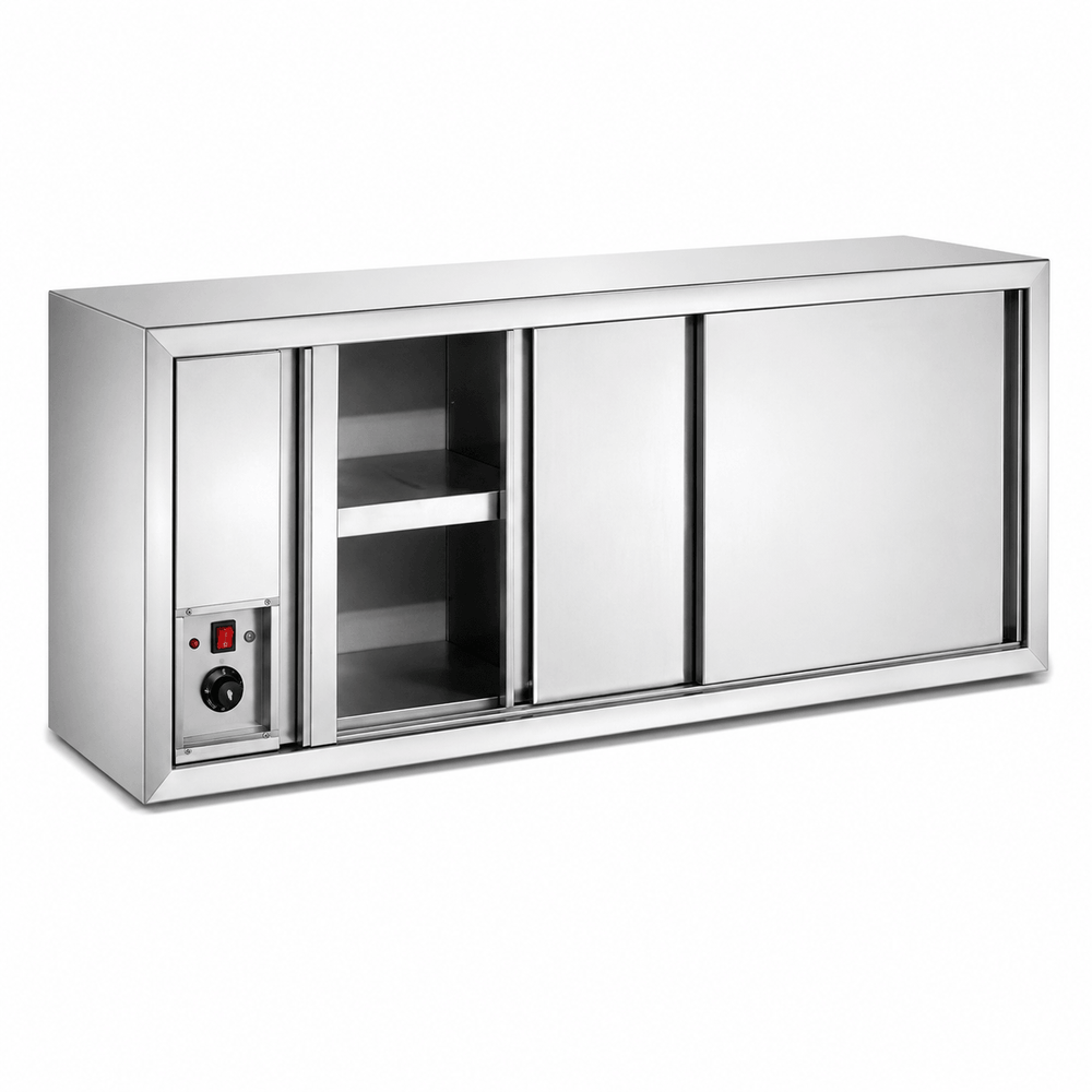 Commercial wall-mounted heated plate cabinet with warm air circulation for plates bowls and tableware
