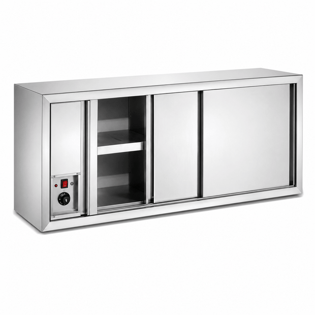 Commercial wall-mounted heated plate cabinet with warm air circulation for plates bowls and tableware