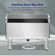 Stainless steel mop sink with groove design, large capacity, and spillage-preventing drainage