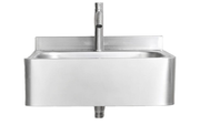 Front view of stainless steel wall-mounted sensor sink