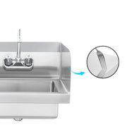 Stainless steel commercial sink with faucet and drainboard, ideal for industrial kitchens