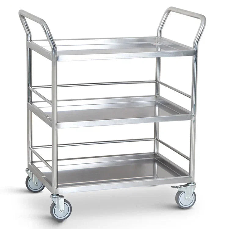three-tier deep-tray stainless steel utility cart
