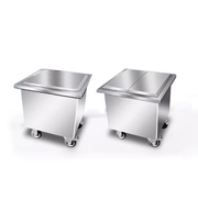 Two sizes of stainless steel mobile ingredient bins
