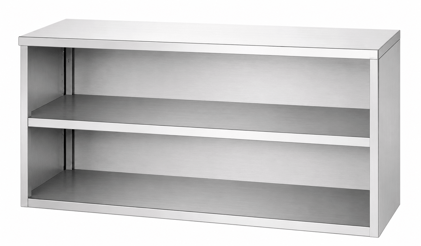 Stainless steel wall cabinet with hinged door and glass door options