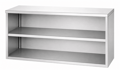 Stainless steel wall cabinet with hinged door and glass door options