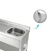 Commercial Single Bowl Sink with Drainboard & Undershelf custom configuration for B2B projects