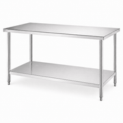 Commercial stainless steel 2-tier worktable with round legs and undershelf
