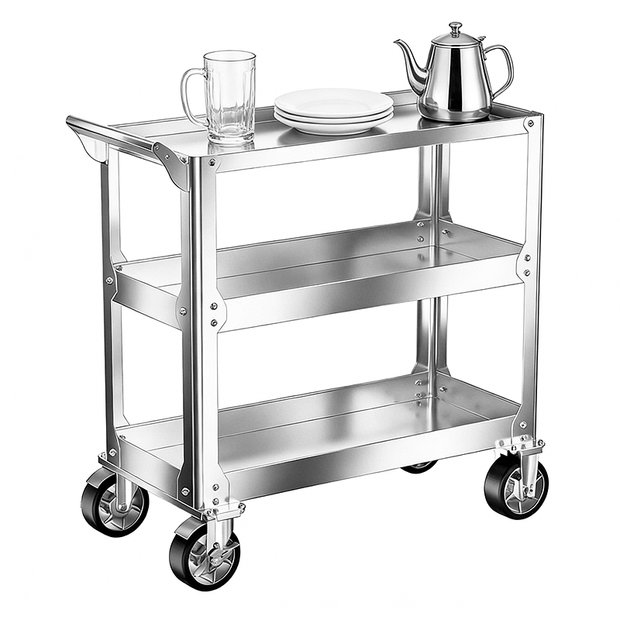 SENFON commercial 3-tier stainless steel dining cart with end panels